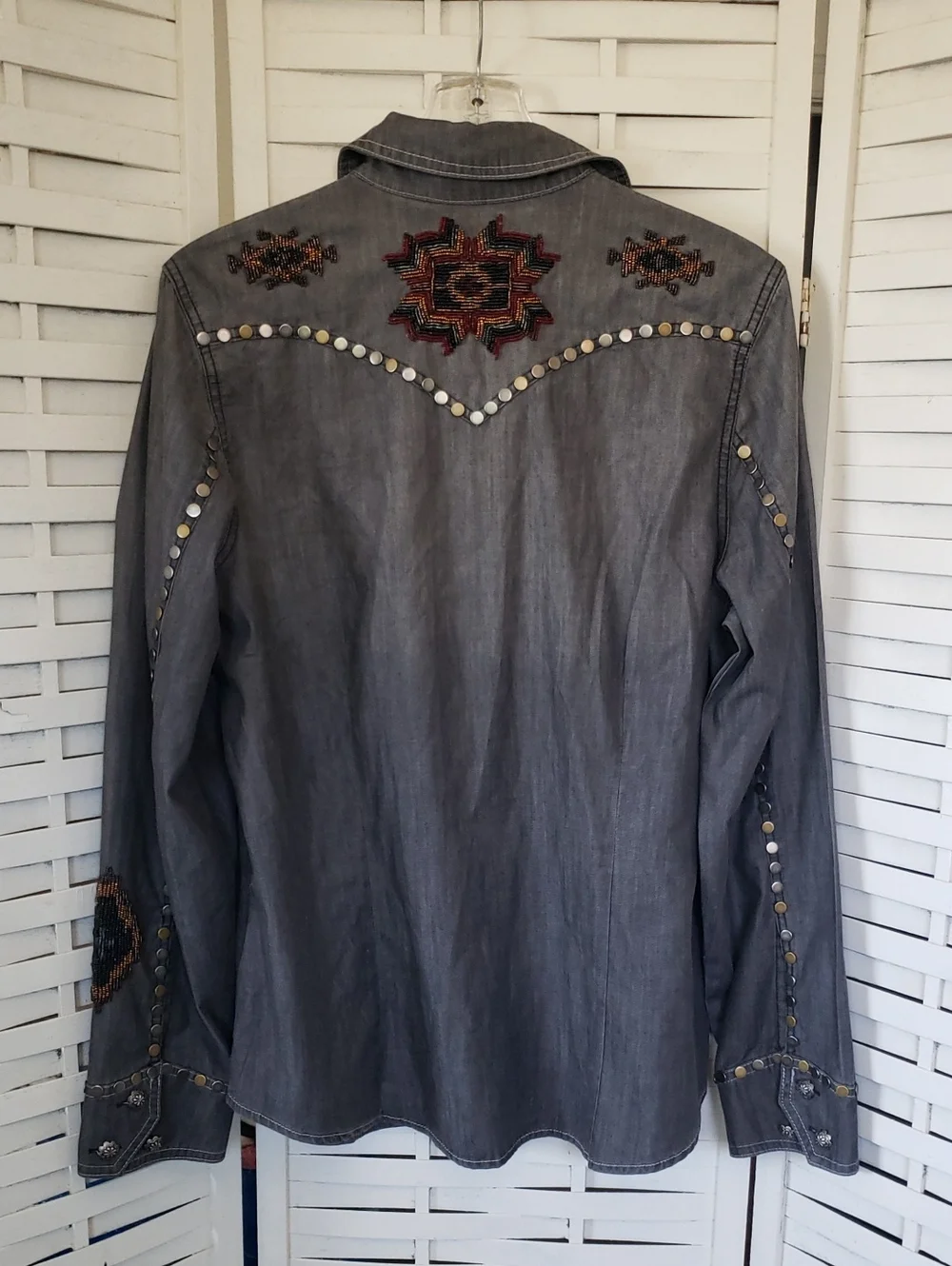 Double D Ranch Women's Embellished Grey Western Shirt Jacket XL